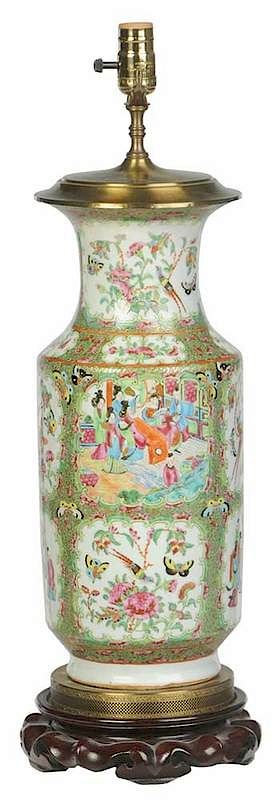 Appraisal: Chinese Porcelain Table Lamp th th century rose mandarin vase