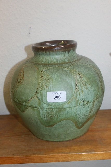 Appraisal: A T W LEMON SON WESUMA WARE GREEN VASE decorated