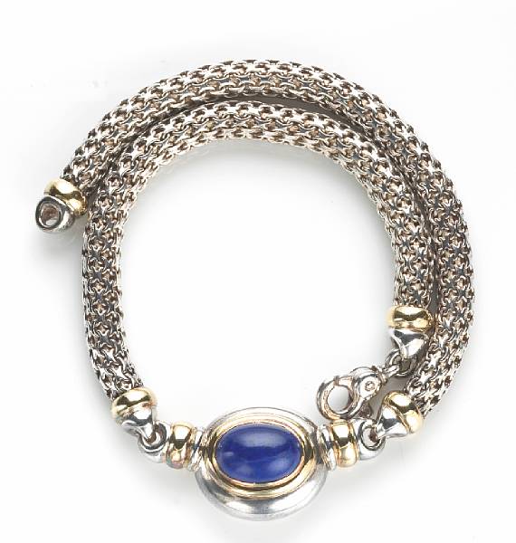 Appraisal: A lapis lazuli k gold and sterling silver necklace Tiffany