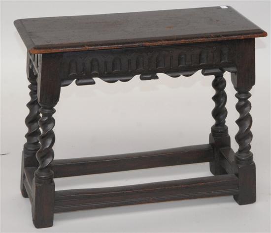 Appraisal: AN ANTIQUE OAK JOINT STOOL Carved apron and barley twist