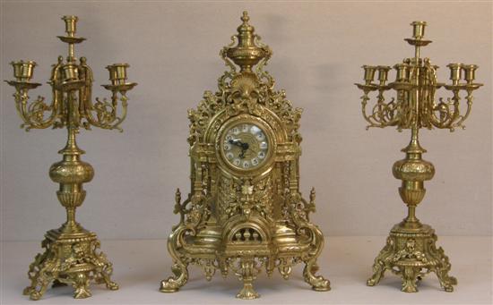 Appraisal: Brass clock garniture modern the dial with painted Arabic numerals