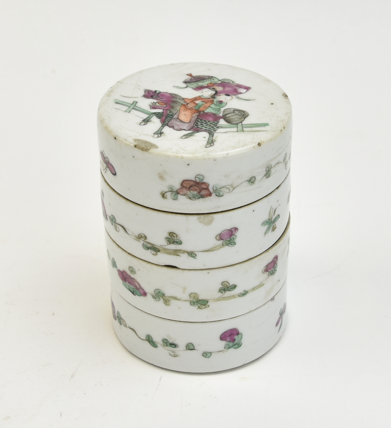 Appraisal: Chinese th C a four layer famille rose cover box