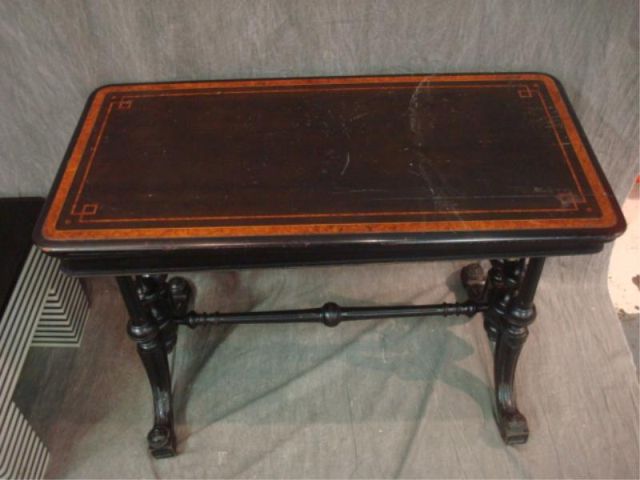 Appraisal: Victorian Black Lacquer Burl Table x closed open x high