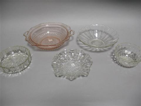 Appraisal: GROUP OF GLASS DISHES Including a pink Depression glass two-handled