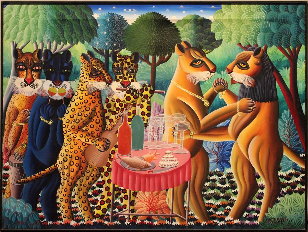 Appraisal: FRITZ MERISE HAITIAN - COCKTAIL PARTY Oil on canvas x