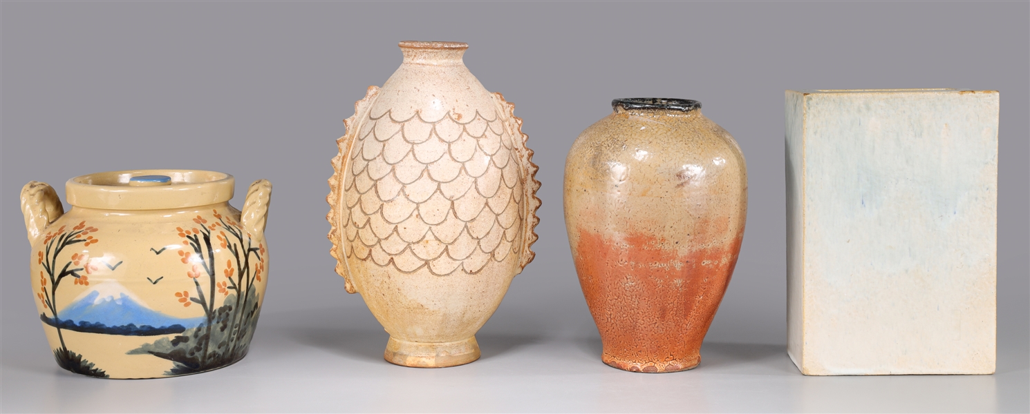 Appraisal: Group of four various ceramic items including covered jar depicting