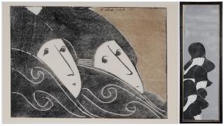 Appraisal: Stephen White North Carolina born Two figural woodblock prints The