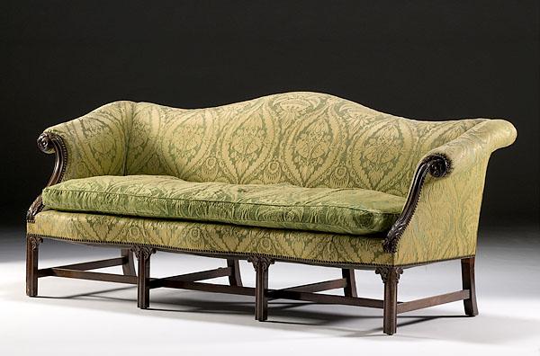 Appraisal: CHIPPENDALE-STYLE SOFA American th century in mahogany with silk upholstery