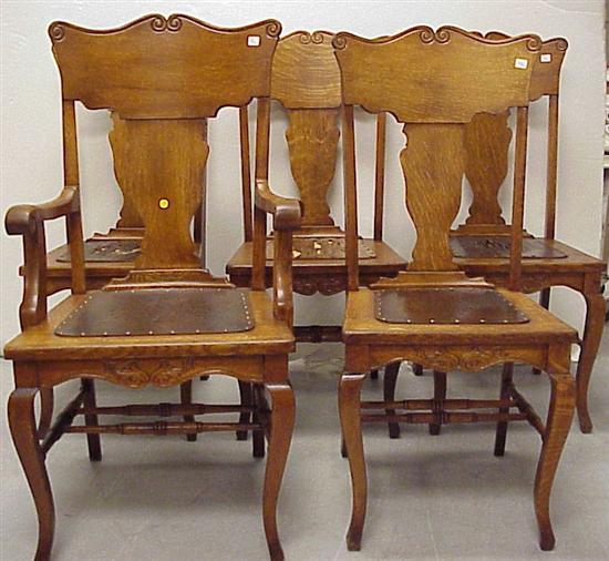 Appraisal: Set of five oak dining chairs c one arm four