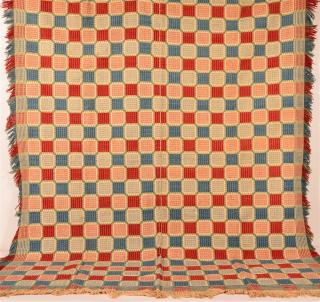 Appraisal: th Century Four Color Two Part Overshot Coverlet Geometric pattern