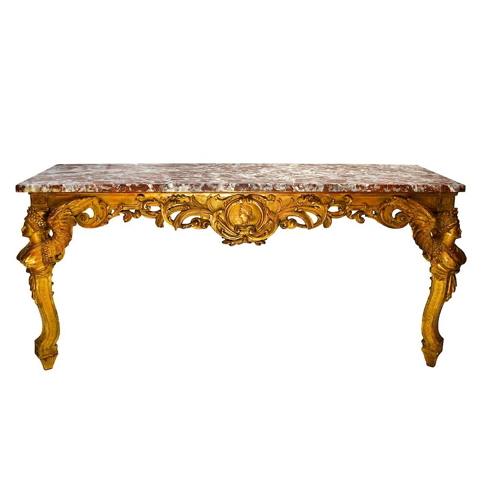 Appraisal: th Italian Giltwood Carved Console Table th Italian Empire Style