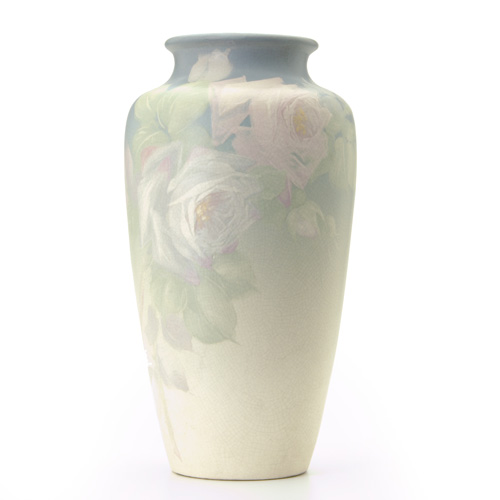 Appraisal: WELLER Hudson Light classically-shaped vase finely painted with pale pink