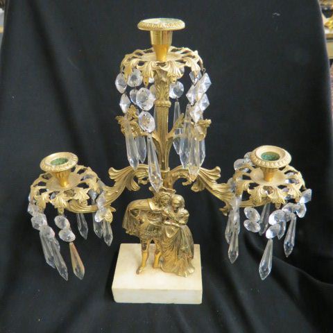 Appraisal: Victorian Girondahl Figural Brass Candleabra cut crystal teardrop prisma tall