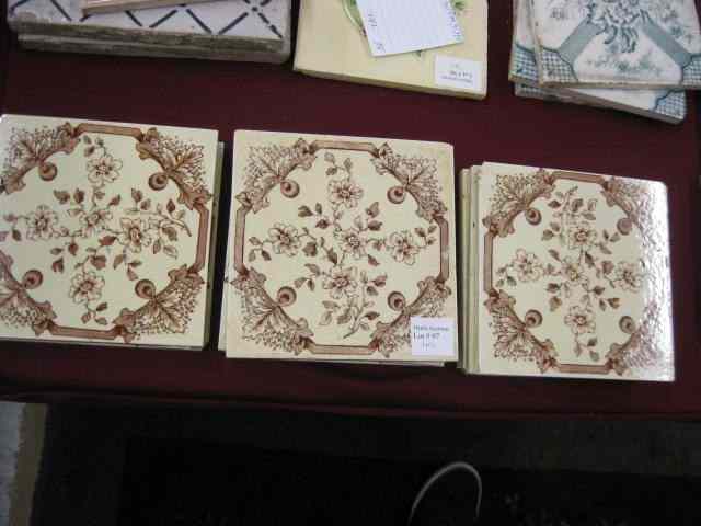 Appraisal: pc Pottery Tile Set brown floral on ivory field ''