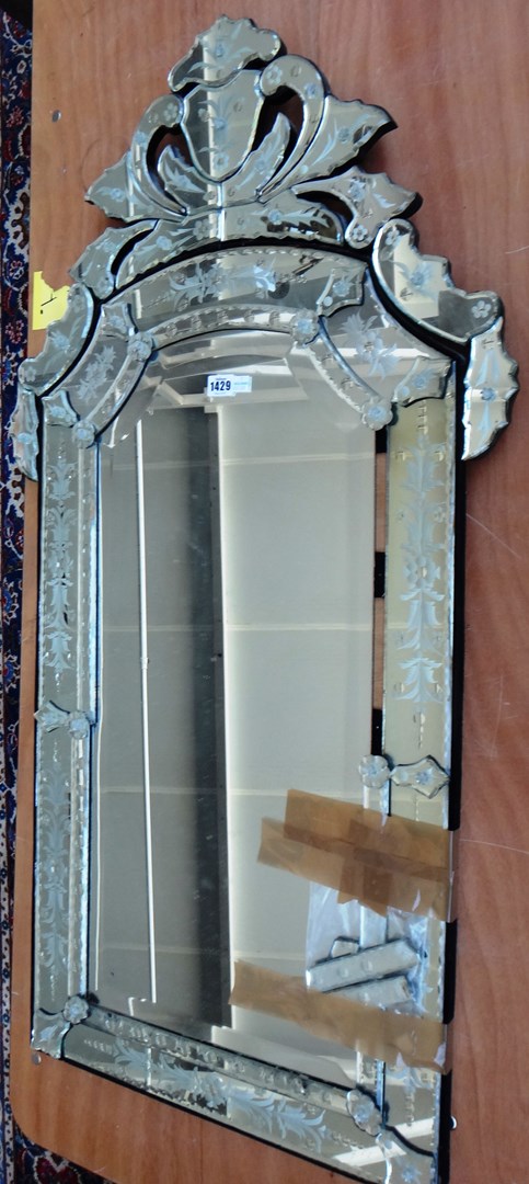 Appraisal: A th century etched glass Venetian wall mirror cm wide