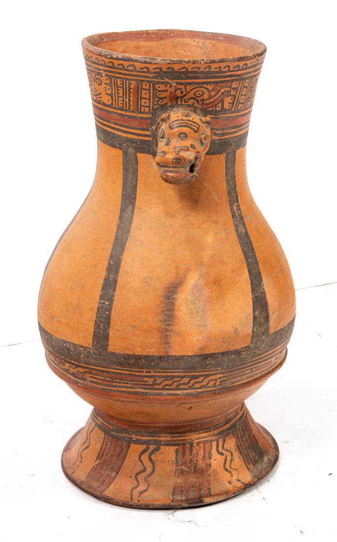 Appraisal: PRE-COLUMBIAN STYLE VESSEL Pre-Columbian style vessel having a figural mount