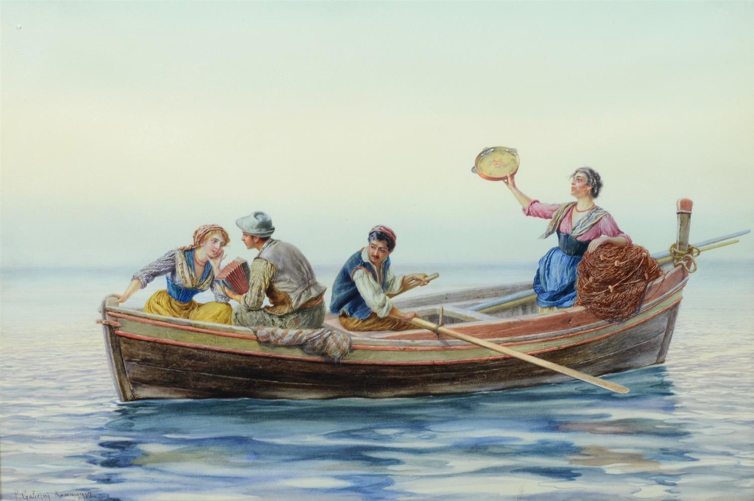 Appraisal: Pietro Gabrini Italian - watercolor Two Couples in a Gondola