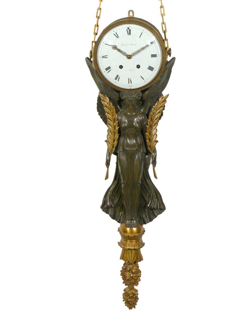 Appraisal: French Empire th C cartel wall clock features winged figure