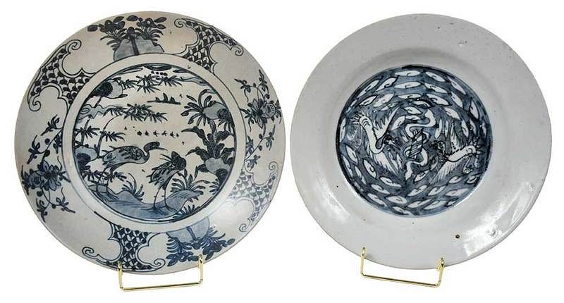 Appraisal: Two Chinese Blue and White Wide Dishes two wide shallow