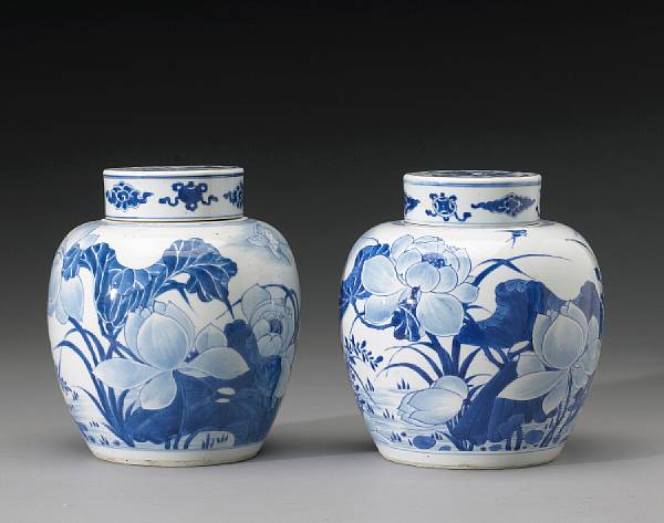 Appraisal: A pair of blue and white ginger jars Kangxi Period