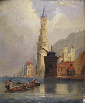 Appraisal: English School late th Century Anderlecht on the Rhine Oil