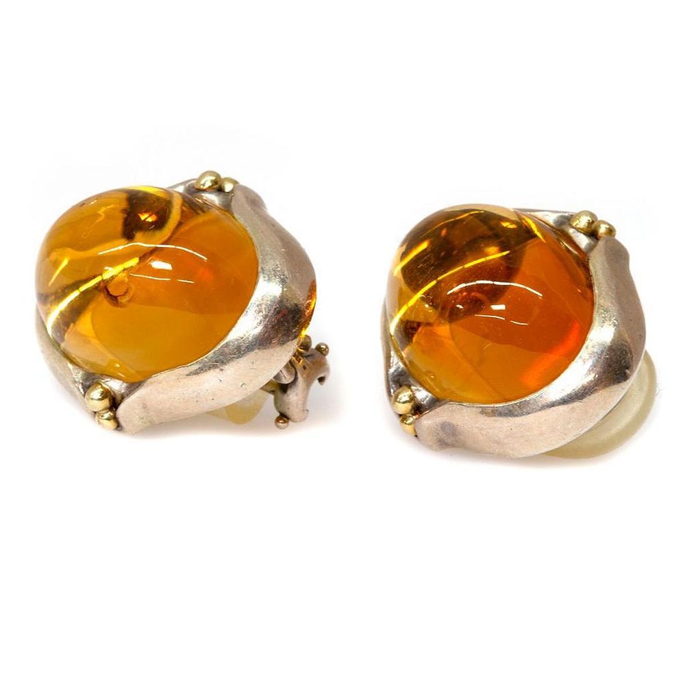 Appraisal: Lagos Caviar citrine silver and k gold ear-clips signed Caviar