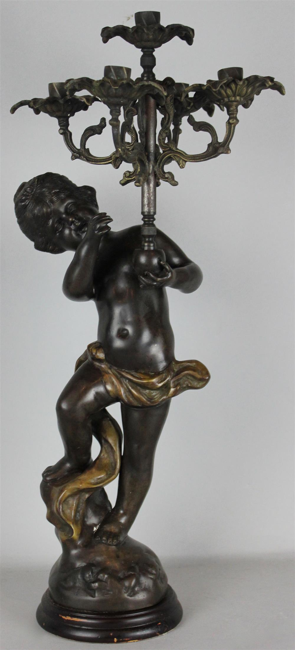 Appraisal: LARGE BRONZE CANDELABRUM OF A YOUNG CHILD h in