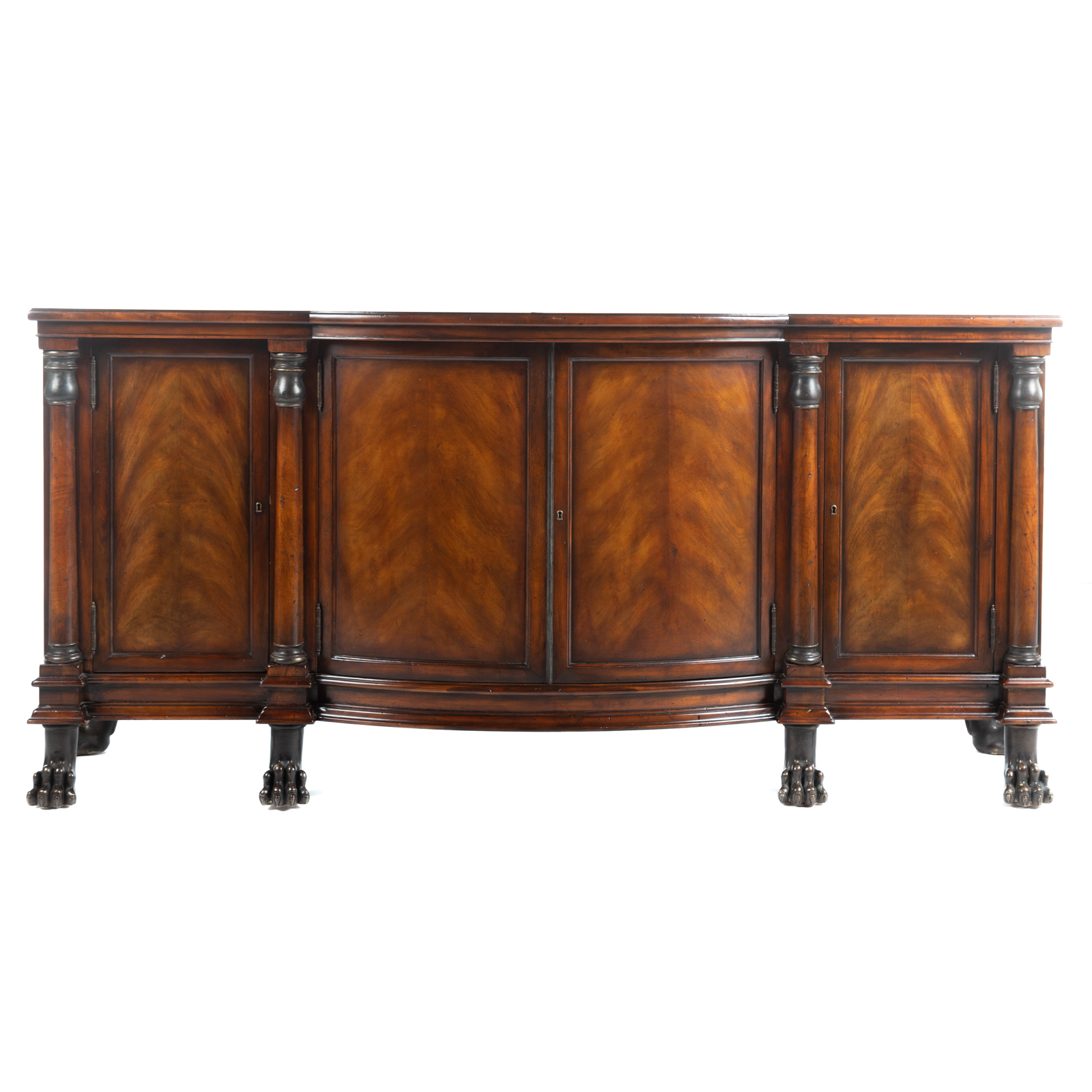 Appraisal: HICKORY WHITE BANDED MAHOGANY BUFFET th century shaped and banded