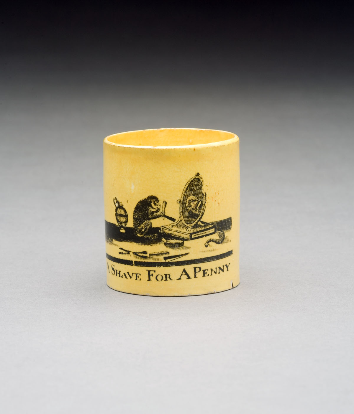 Appraisal: ENGLISH YELLOW-GLAZED BLACK TRANSFER-PRINTED CHILDREN'S MUG CIRCA - Inscribed quot