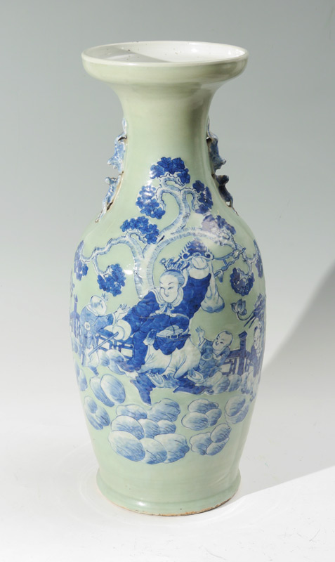 Appraisal: CHINESE CELADON BLUE WHITE DECORATED FLOOR VASE Celadon glaze ground