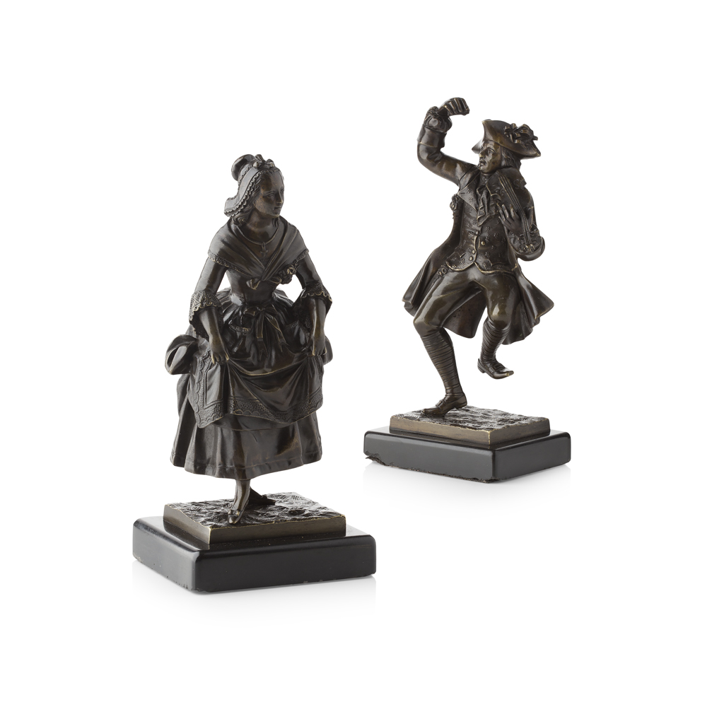 Appraisal: PAIR OF CONTINENTAL BRONZE FIGURES OF A MUSICAL COUPLE TH