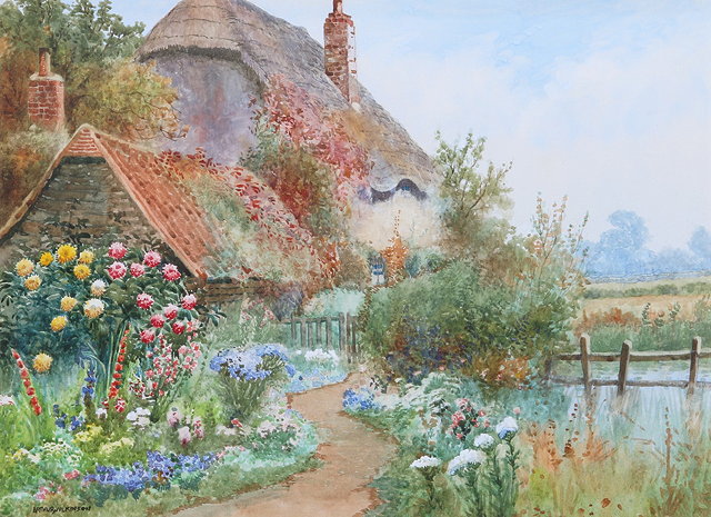 Appraisal: ARTHUR STANLEY WILKINSON - Thatched cottage garden signed watercolour cm