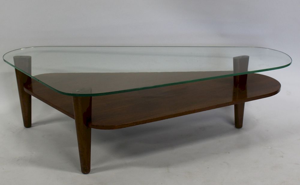 Appraisal: MIDCENTURY Tier Glass Top Coffee Table Apparently unsigned and from