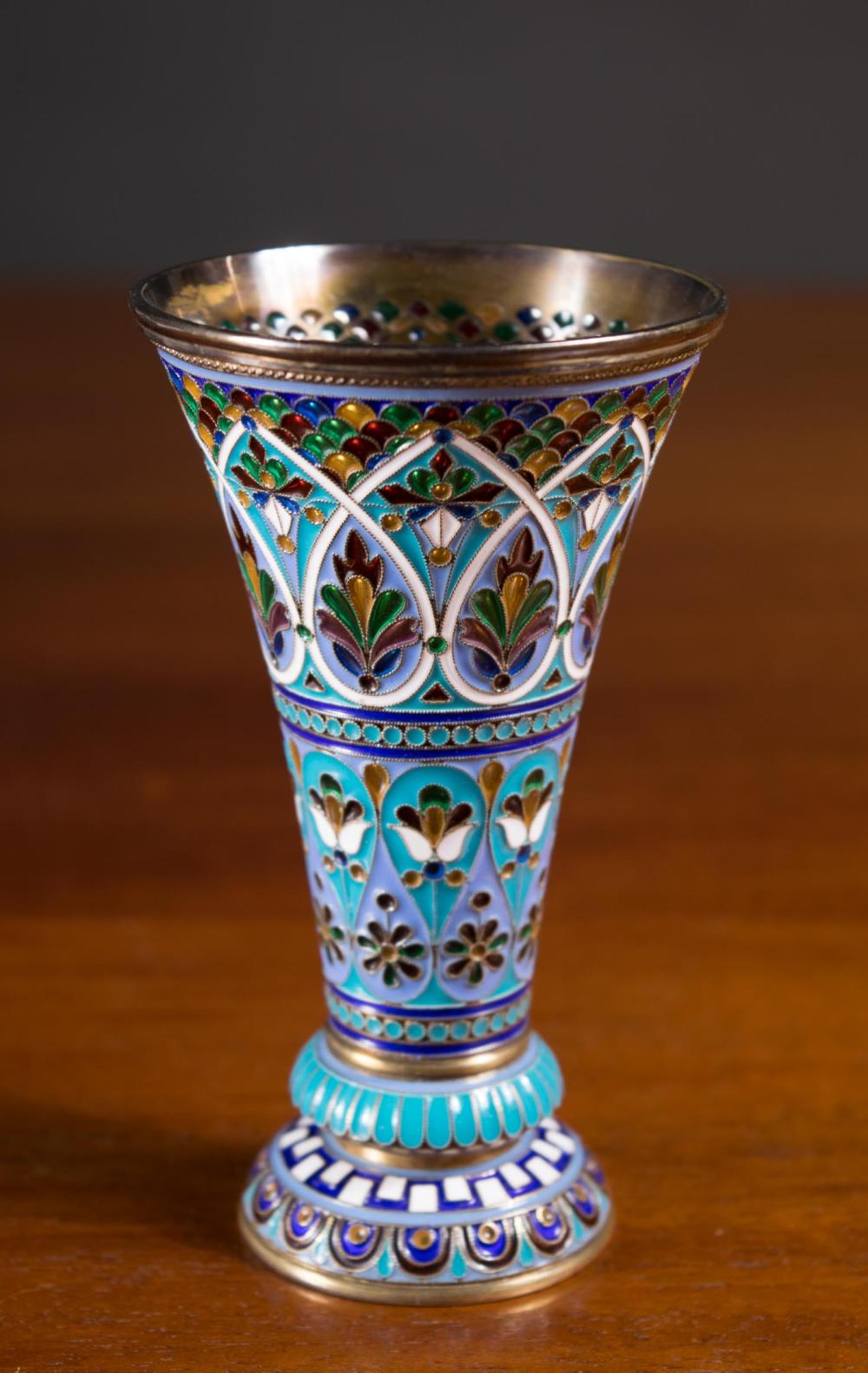 Appraisal: RUSSIAN PLIQUE-A-JOUR ENAMELED SILVER GOBLET Ivan Khlebnikov St Petersburg -