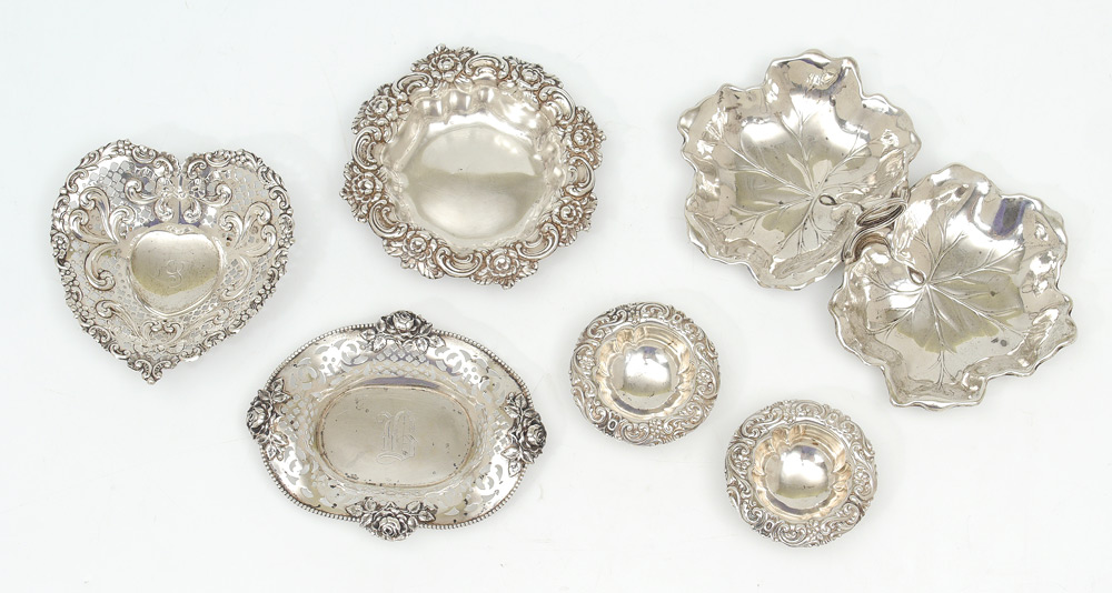 Appraisal: PIECE STERLING TRAYS NUT DISHES An assembled piece collection to