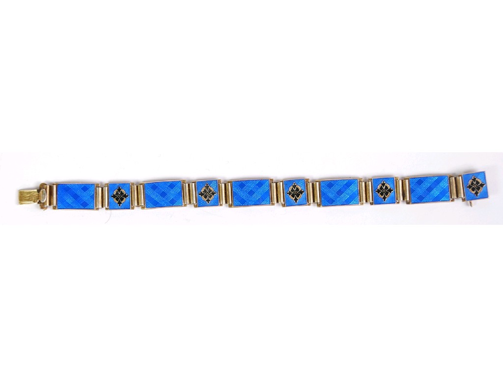 Appraisal: NORWEGIAN SILVER AND BLUE ENAMELLED BRACELET with alternate long an