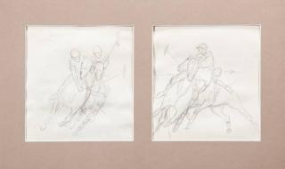 Appraisal: Paul Desmond Brown Two Polo Player Pencil Drawingseach by in