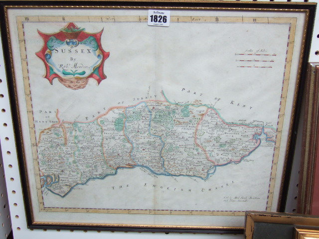 Appraisal: Robert Morden Map of Sussex engraving with hand colouring cm