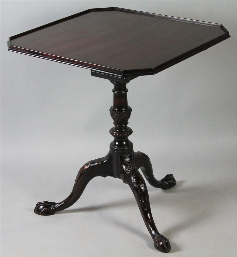 Appraisal: GEORGE III CARVED MAHOGANY SQUARE TOP TEA TABLE having a