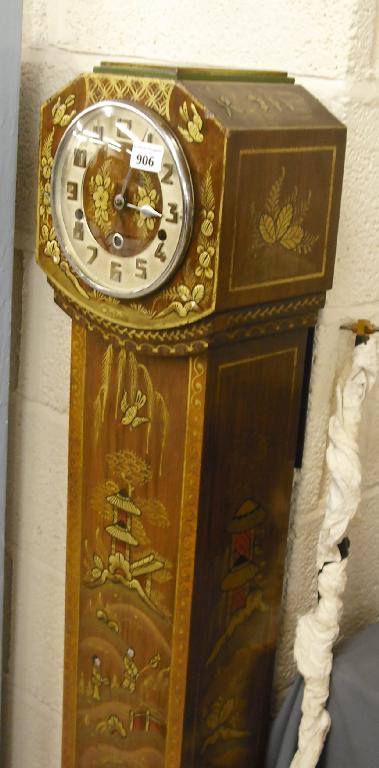 Appraisal: 's walnut and mahogany three train grandmother clock the dial