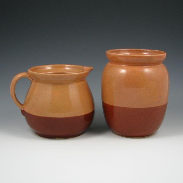 Appraisal: Watt Cabinart two-tone canister jar and pitcher Both marked Jar