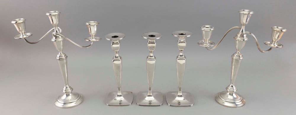 Appraisal: FIVE WEIGHTED STERLING SILVER CANDLESTICKS TH CENTURYFIVE WEIGHTED STERLING SILVER