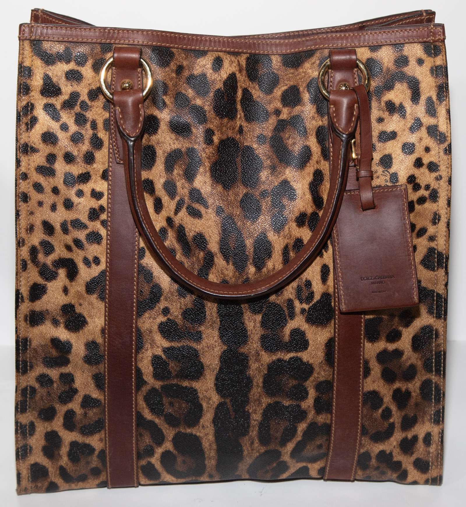 Appraisal: DOLCE GABBANA COATED CANVAS LEOPARD PRINT TOTE with brown leather