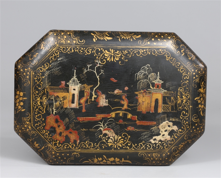 Appraisal: Chinese octagonal lacquer covered wood box with gilt designs minor