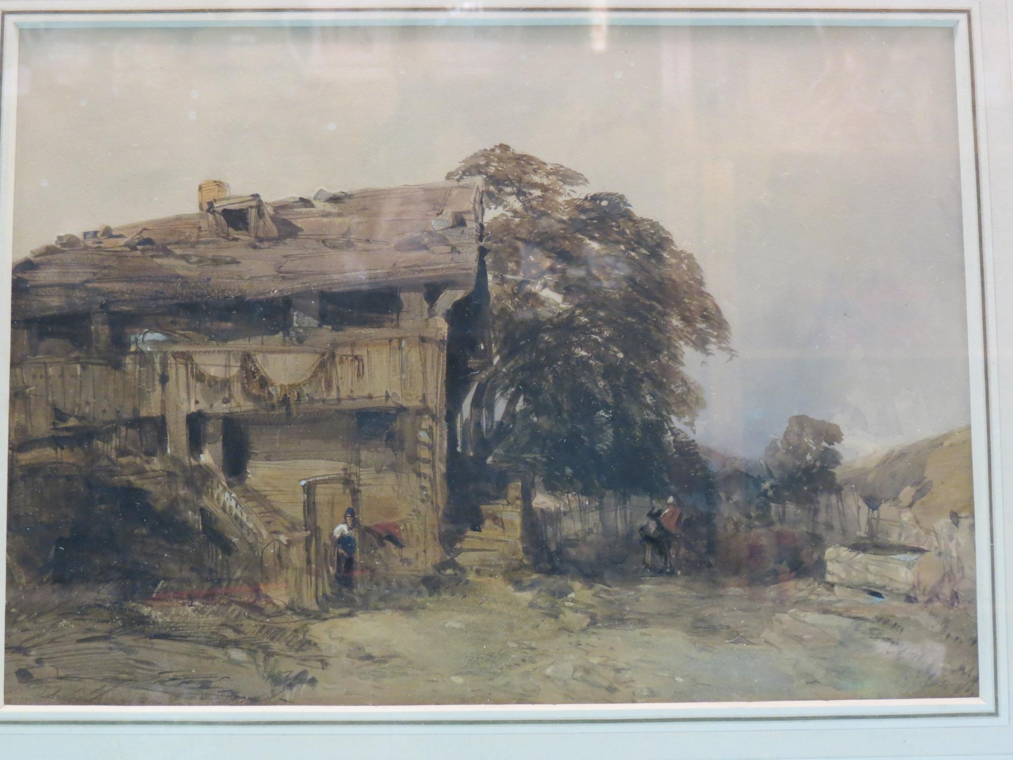 Appraisal: A th century watercolour - farm building and foreground figures