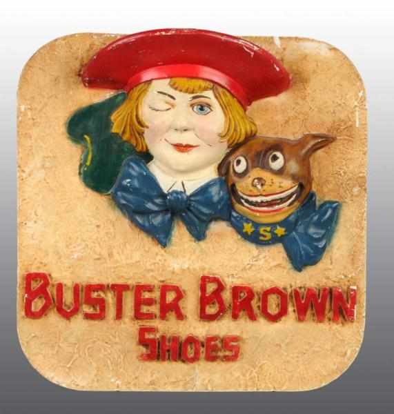 Appraisal: Plaster Buster Brown Shoes Plaque Condition Excellent Plus Size x