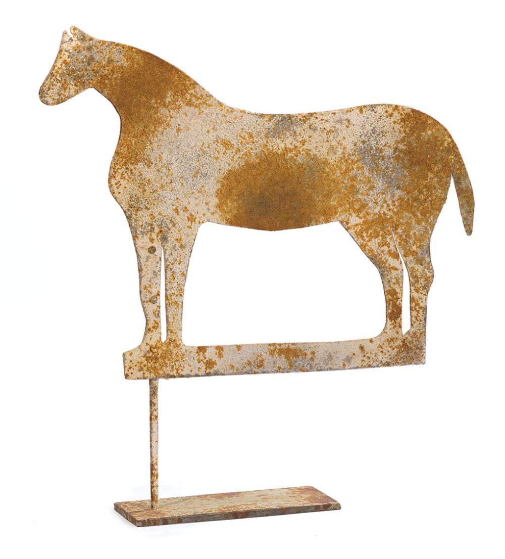 Appraisal: Patinated Tin Horse Weathervane on Stand h in w in