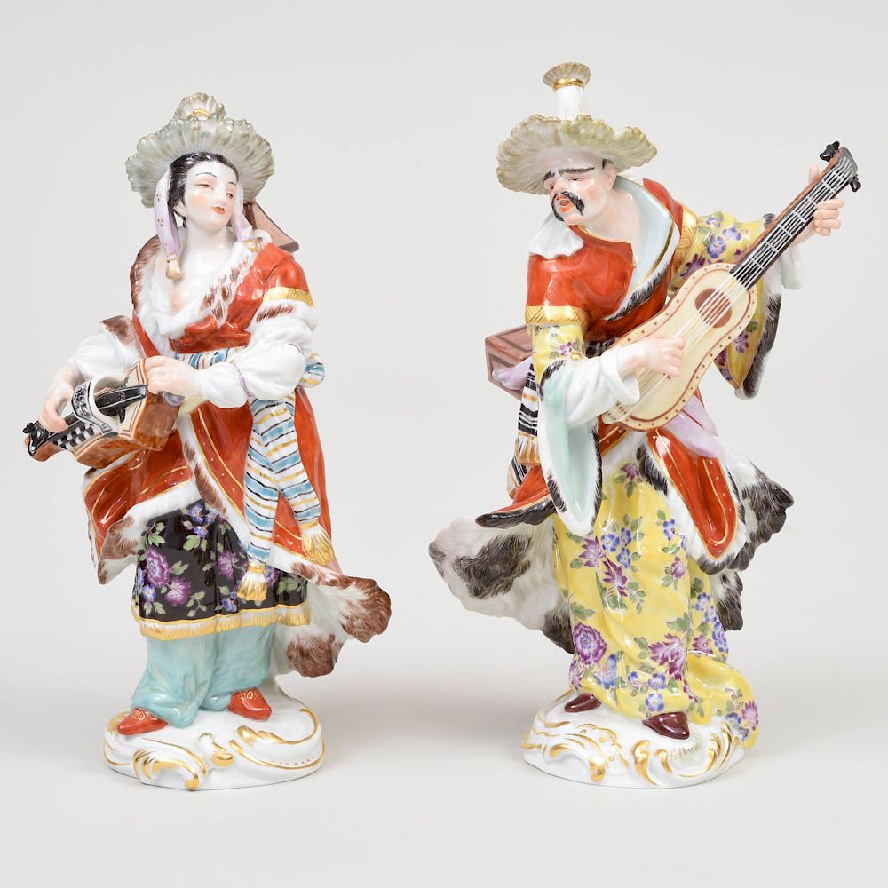 Appraisal: Pair of Meissen Porcelain Figures of Malabar Musicians Each with