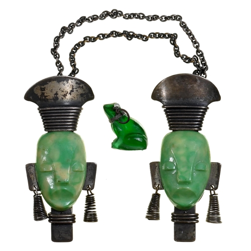 Appraisal: A pair of French Art Deco French Colonial inspired jade