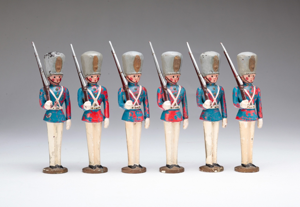 Appraisal: SIX EUROPEAN METAL TOY SOLDIERS Early th century Erzgebirge style